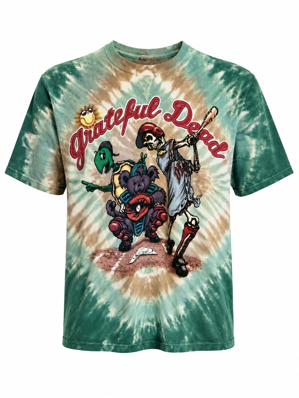 Grateful Dead Steal Your Base Tie Dye Graphic Tee Green Brown Band Shirt Medium